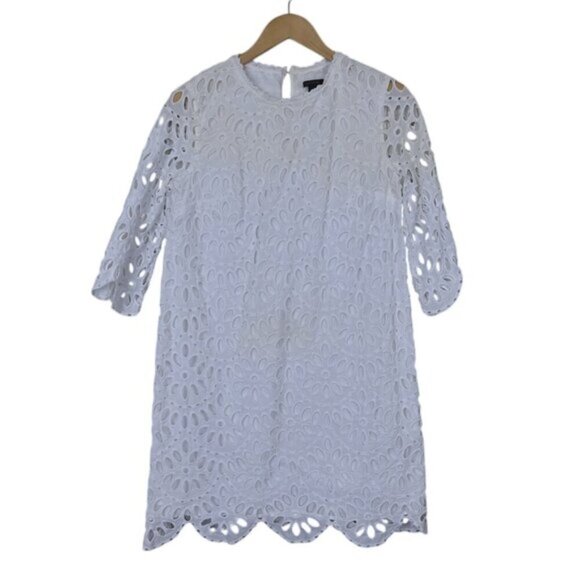 Ann Taylor Scallop Eyelet Shift Dress White Size 6 - Picture 5 of 14
